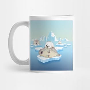 Cute seals family cartoon character design. vector Illustration. Mug